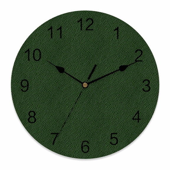 Wall Clock Green Leather Texture Clocks PVC Silent Non-Ticking Battery Operated Decorative Solid Color Round Clock for Home Living Room Kitchen Bedroom Office School Wall Decor 14 Inch