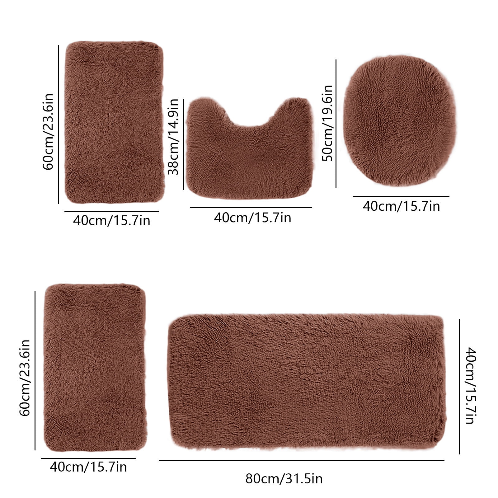 Solid Color Bath Mat 5-Piece Set, Non-Slip Water Absorbent Bathroom Rugs, Soft & Comfortable, Machine Washable for Home & Restroom Use