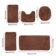 thumbnail image 3 of 5-Piece Solid Color Bathroom Rug Set | Ultra Soft Long Pile Velvet Fleece | Non-Slip Water Absorbent Bath Mats & Toilet Lid Cover | Machine Washable Dark Brown Modern Style, 3 of 7