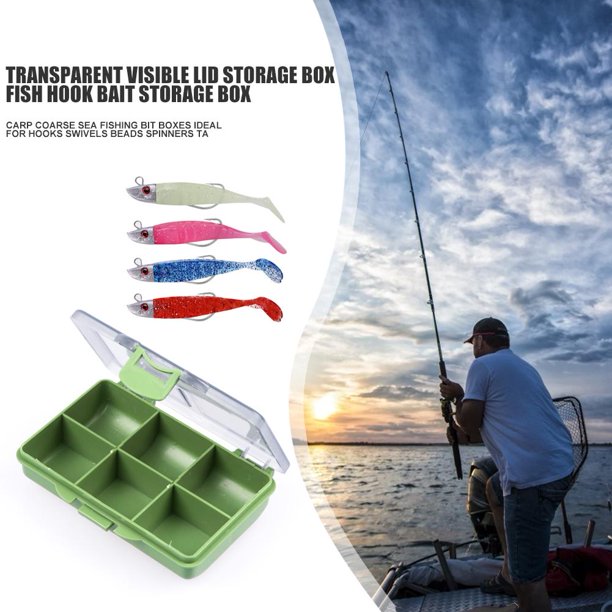 Caja de anzuelos para señuelos con varias ranuras, contenedor de almacenamiento para aparejos de pesca (6 celdas)