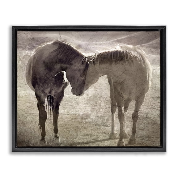 Stupell Industries Farmhouse Muted Horse Pair Hugging Black Floating Frame Canvas Art, 21 x 17, by Steve Toole