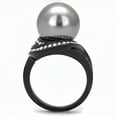 thumbnail image 2 of IP Black(Ion Plating) Stainless Steel Ring with Synthetic Pearl in Gray for Women Gray Stone Color Style TK3052 Size 6, 2 of 3