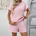 thumbnail image 2 of Ashyfjp Womens Sets Casual Striped Short Sleeve Crew Neck Tee & Shorts Set Soft Breathable Two-Piece Sets Ideal for Sports or Daily, Size S-XL, 2 of 9
