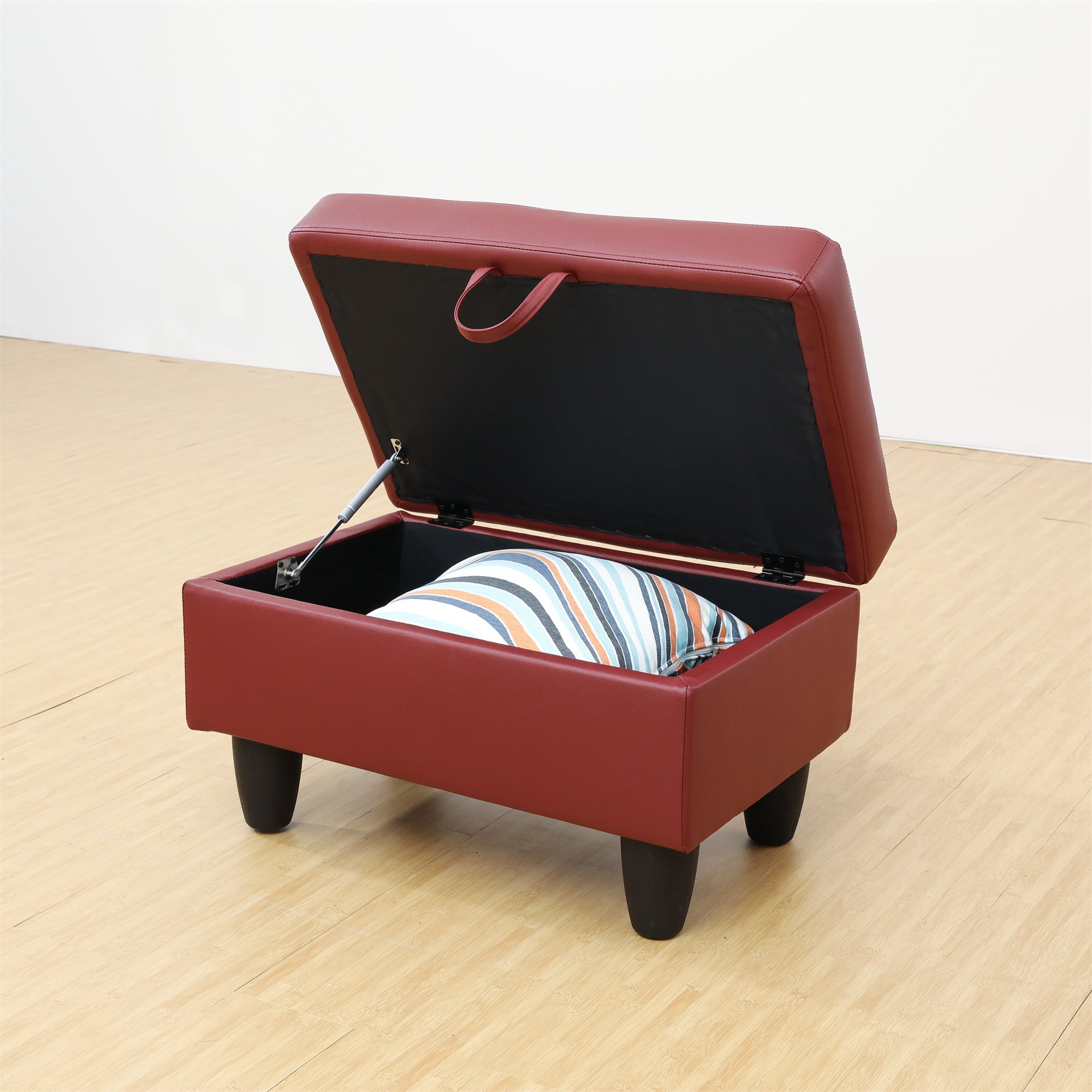 Aukfa 29" Storage Ottoman Bench for Sectional Sofa for Home Office, Lift Top , Leather, Red