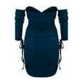 thumbnail image 5 of LYXSSBYX Long Sleeve Dresses Women's Off Shoulder Mini Dress Sexy Pleated Strapless Body Party Clubwear, 5 of 9