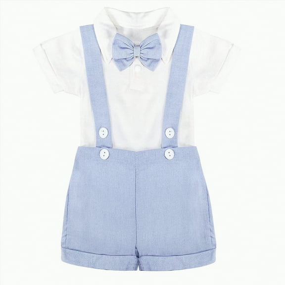 Gerichy Toddler Boys Clothes Baby Boy Outfit Sets Baby Boys Formal Suit Gentleman Set Short Sleeve Romper Suspenders Shorts Pants Bowtie Wedding Tuxedo Outfits