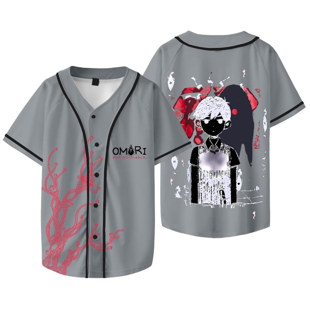 Omori Veste de Baseball Rouge Space Merch Été Femmes Hommes Mode Décontractée Harajuku T-Shirts Manches Courtes, style 7,TP