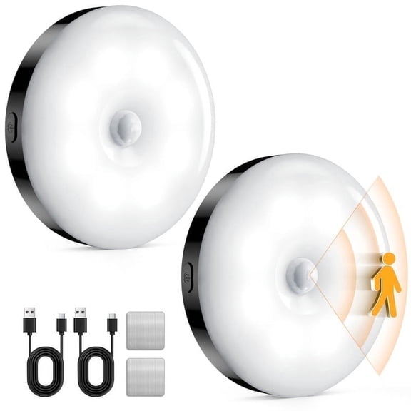AikTryee Motion Sensor Puck Light, Magnetic Stick-on, 3-Mode Dimmable Wireless LED Night Light for Closet Stairs Kitchen Hallway Bedroom(White)