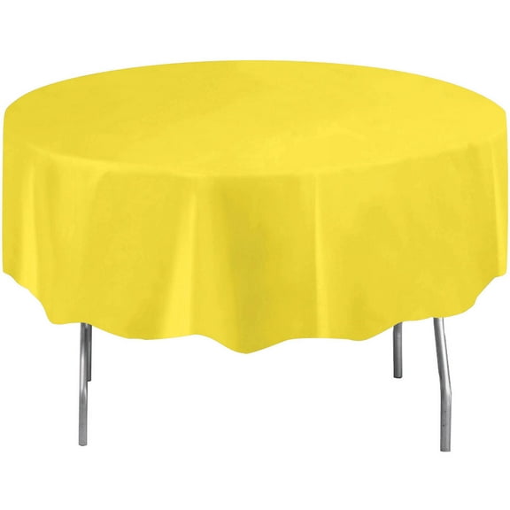 Neon Yellow Plastic Party Tablecloth, Round, 84in