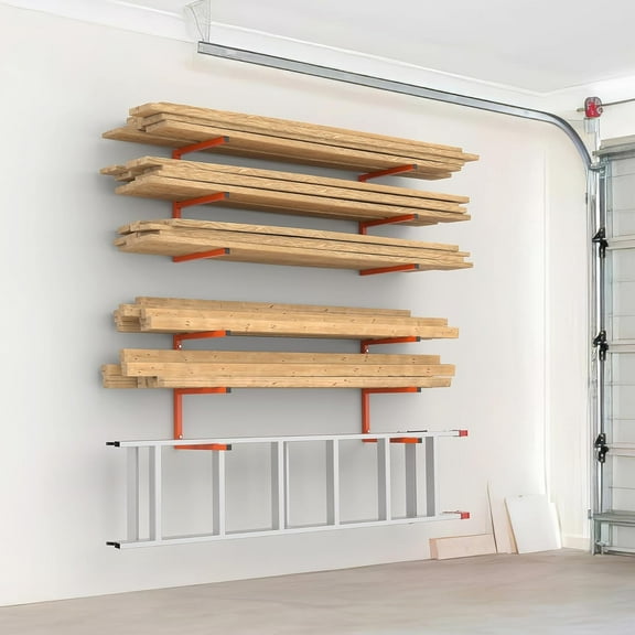 Garage Wall Mounted Lumber Storage Rack, Overhead Heavy Duty One-Piece Design Lumber Rack for Woodworking Shop(2 Pairs)