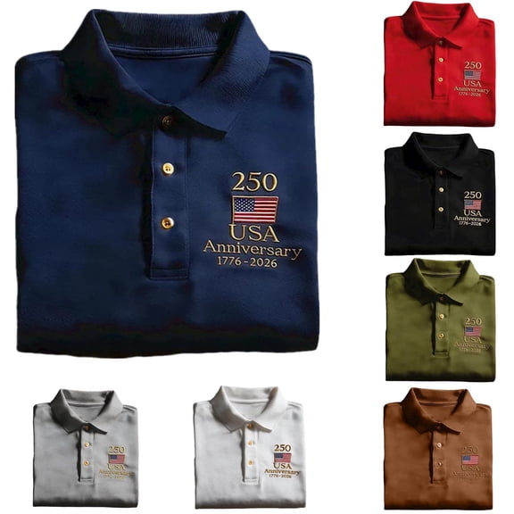 Mens Patriotic Shirts 250th Anniversary USA Polo Shirts Collared Golf T-Shirt 250th Birthday Patriotic Flag Print Tshirt