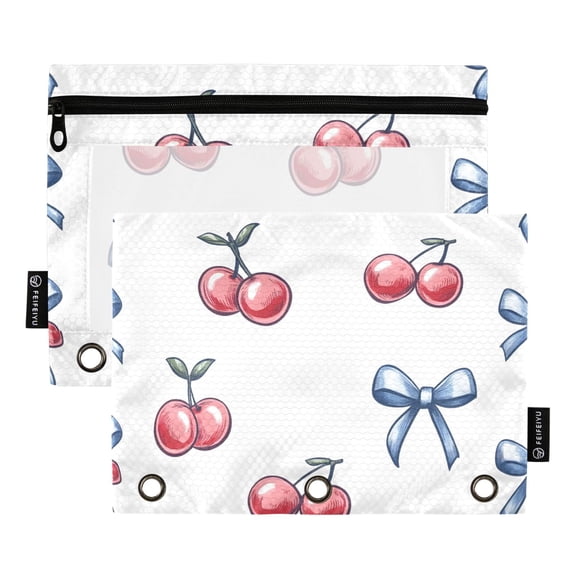 ALAZA 2 Pack Pencil Pouch Cherry Bow Pencil Case for 3 Ring Binder Clear Window Pencil Bag Organizers