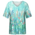 thumbnail image 4 of OAVQHLG3B T shirts for women Summer Casual Casual Plus Size Scenic Flowers Printing V-Neck T-Shirt Tops, 4 of 8