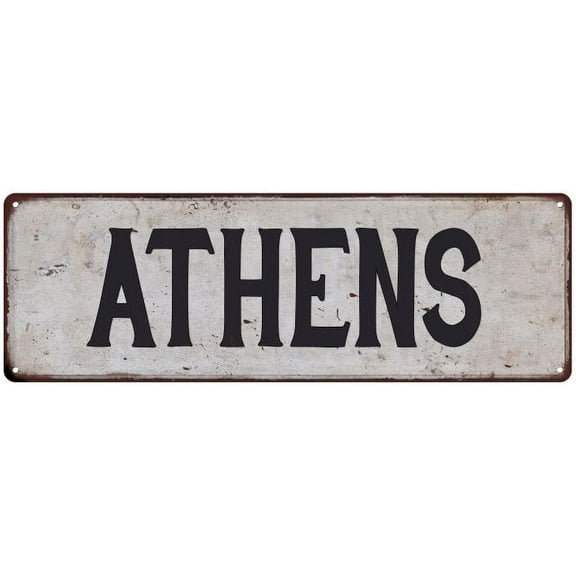 ATHENS Vintage Look Rustic Metal 6x18 Sign City State 106180041040