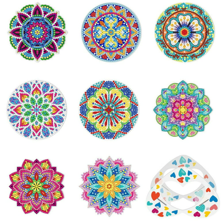 VEGCOO 8 Pcs Diamond Painting Coasters with Holder, DIY Mandala Coasters Diamond  Painting Kits for Beginners, Adults & Kids Art Craft Supplies 