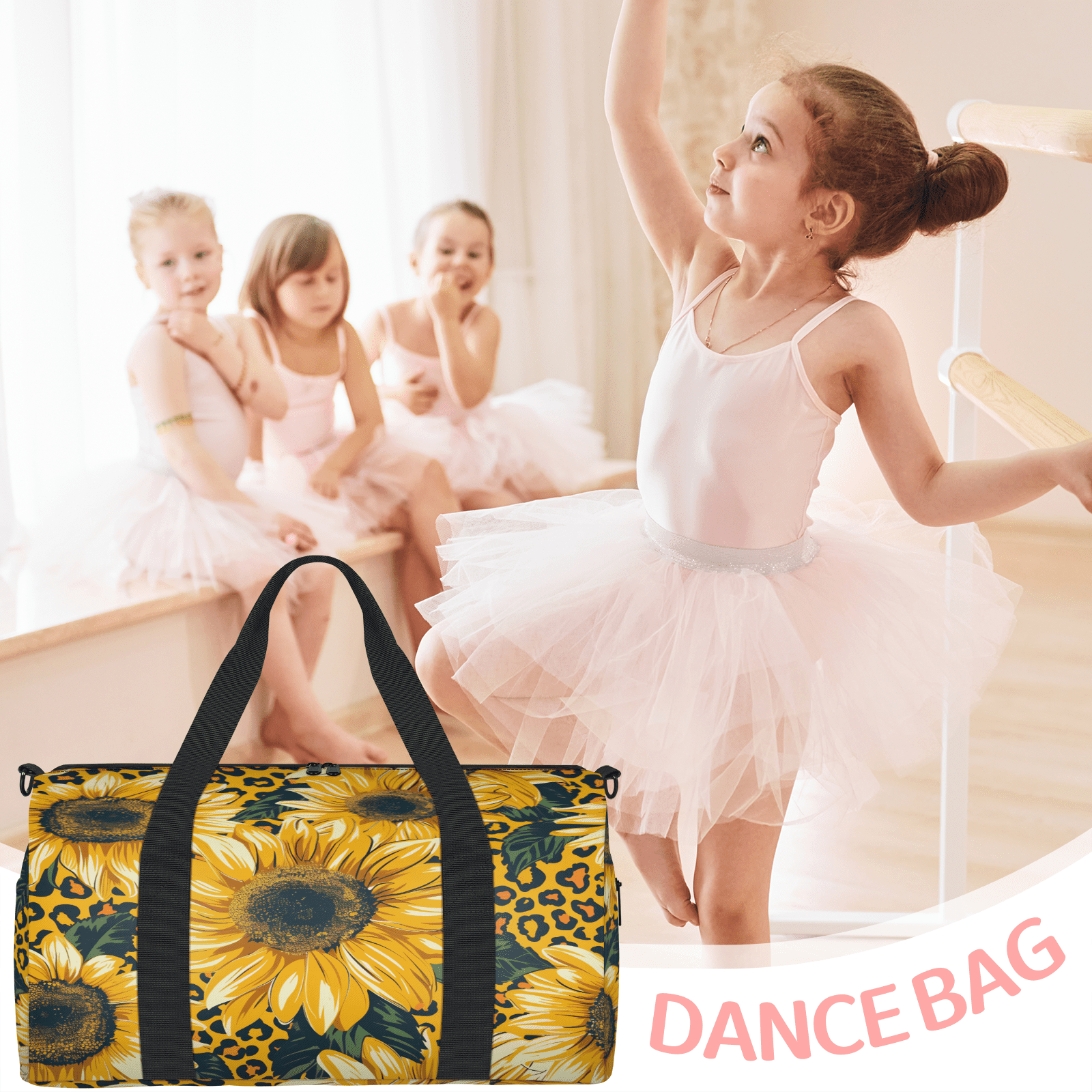Herdesigns Leopard Print Sunflower Gym Bag for Women, Duffle Bag for Travel Sport, Floral Print Lightweight Waterproof Carry on Weekender Dance Yoga Workout Bags