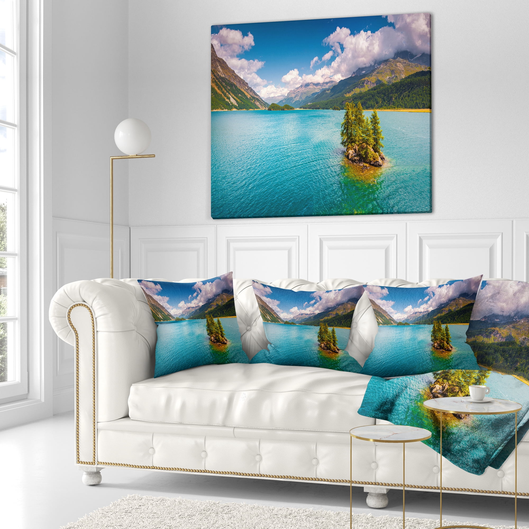 Designart Silsersee Lake in the Swiss Alps - Landscape Printed Throw Pillow - 18x18