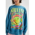 thumbnail image 2 of Urban Outfitters Women's X Nirvana Smiley Face Overdyed Crew Neck Sweatshirt (Large/X-Large, Turquoise), 2 of 6