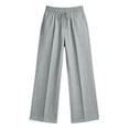thumbnail image 4 of NAISIBABY Girls Cotton Linen Pants, with Pockets Wide Leg Drawstring Kids Baggy Lightweight Casual Pants Gray Size 14, 4 of 9