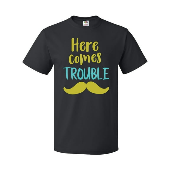 Inktastic Here Comes Trouble, Mustache - Blue Green T-Shirt
