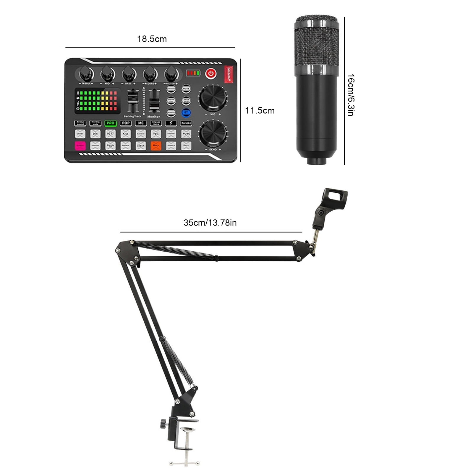 SHegdu Podcast Equipment Bundle Recording Studio Package with Microphone Live Sound Card Stand Wired Headphones for Live Streaming Singing Gaming (Black)