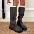 thumbnail image 3 of Xfvqtps Vintage Mid Calf Boots for Women Pull on Round Toe Thick Sole Buckle Strap Faux Leather Tall Boots, 3 of 7