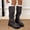 Black, variant on Women’s Vintage Buckle Knee‑High Boots, Faux Leather Slouchy Ruched Tall Biker Boots, Low Block Heel Non‑Slip Casual Western Boots