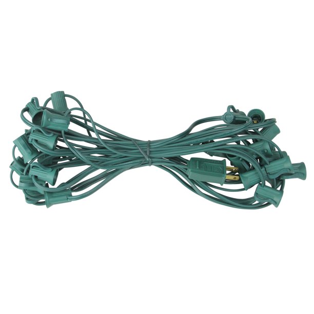 25' Green C7 Christmas Light Socket Set with 18 Gauge Green Wire