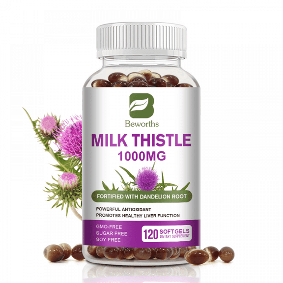 Milk Thistle 1000mg, Herbal Health Supplement, Supports Liver Health, Rapid Release Softgels, 120 Ct