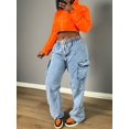 thumbnail image 4 of Wide-Leg Loose Jeans for Women Cargo Elastic Drawstring Workwear Long Pants Fit Comfortable Casual Pockets, 4 of 5