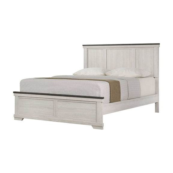 Newboti Furniture Farmhouse Rustic Style Antique White & Brown Queen Size Panel Bed Wooden Bedroom Furniture NO.76398