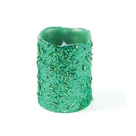flameless pillar beaded candle glitter led christmas