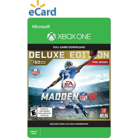 Madden NFL 16 (Xbox One) Deluxe Edition Pre Purchase (Email Delivery) Be The Playmaker with Madden NFL 16 from the draft room to the gridiron. Get 10 Madden Ultimate Team Pro Packs featuring NFL super stars of the past and present plus the Playmaker Pack. Pro Packs are granted 1 pack per week for 10 weeks starting on September 1  2015. Playmaker Pack is granted at code redemption  and will include a limited-time version of one of the Madden NFL 16 Playmakers!