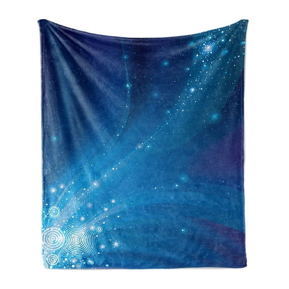 Blue Soft Flannel Fleece Throw Blanket, Abstract Universe Infinity Stars Themed Outer Space Image, Cozy Plush for Indoor and Outdoor Use, 50" x 70", Sky Blue Royal Blue, by Ambesonne