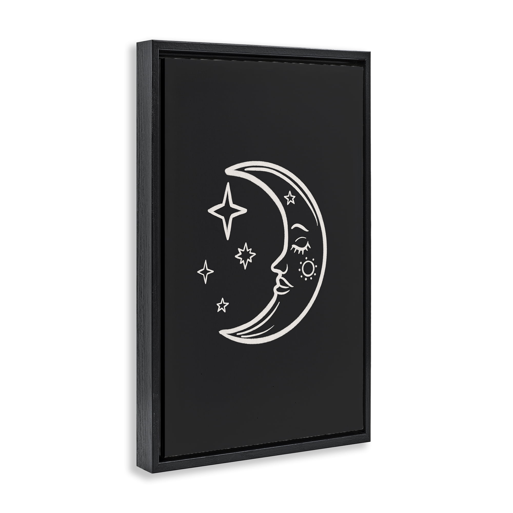 Stupell Industries Moon & Stars on Black Astrology & Stars Painting Black Floater Framed Canvas Art Print Wall Art, 17 x 25