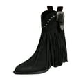 thumbnail image 5 of Women's Long Fringe Wide Calf Cowgirl Boots Boho Casual Suede Chunky Block High Heel Mid Calf Cowboy Dress Short Booties Black Size 7.5, 5 of 6