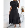 thumbnail image 6 of Women A Line Long Dress Short Ruffle Sleeve Casual Daily Wear Slim Fit Solid Color Round Neck S XL, 6 of 7