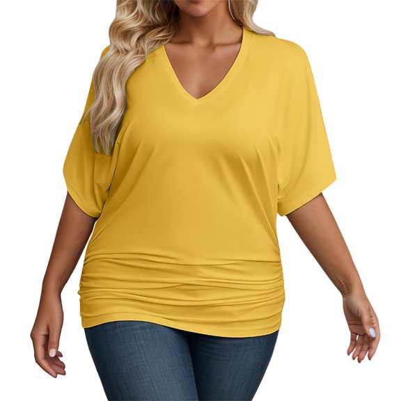 Hauaitttt Women's Plus Size V Neck T Shirt Casual Stretchy Waist Comfortable Summer Fall Top for Everyday Wear with Jeans Athletic V Neck Shirts Women plus Size T Shirts Stripe Shirts for Women
