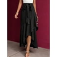 thumbnail image 2 of Womens Skirts Spring Summer Tie Waist Ruffle Skirt Silk Elegant High Waist Cocktail Party Wedding Flowy High-Low Hem Formal Skirt, 2 of 4