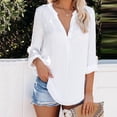thumbnail image 3 of LEAVINGSUO Blouses for Women Fashion Womens White Long Sleeve V Neck Tee Casual Popular Blouse Tops, 3 of 9