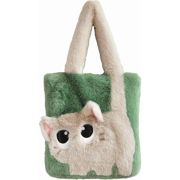 JennyShop Mujeres Tote Bolsa Con Bordado De Forma De Gatito, Moda Plush Schulter Bolso De Mano Lindo Gato Bajo El Brazo Bolsa