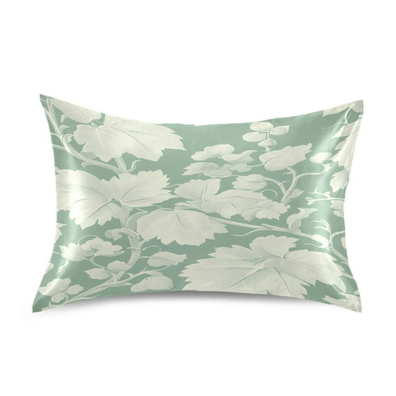 Green Floral Pattern Satin Pillowcase 20''x40'' Double-Sided Print Soft Wrinkle Resistant