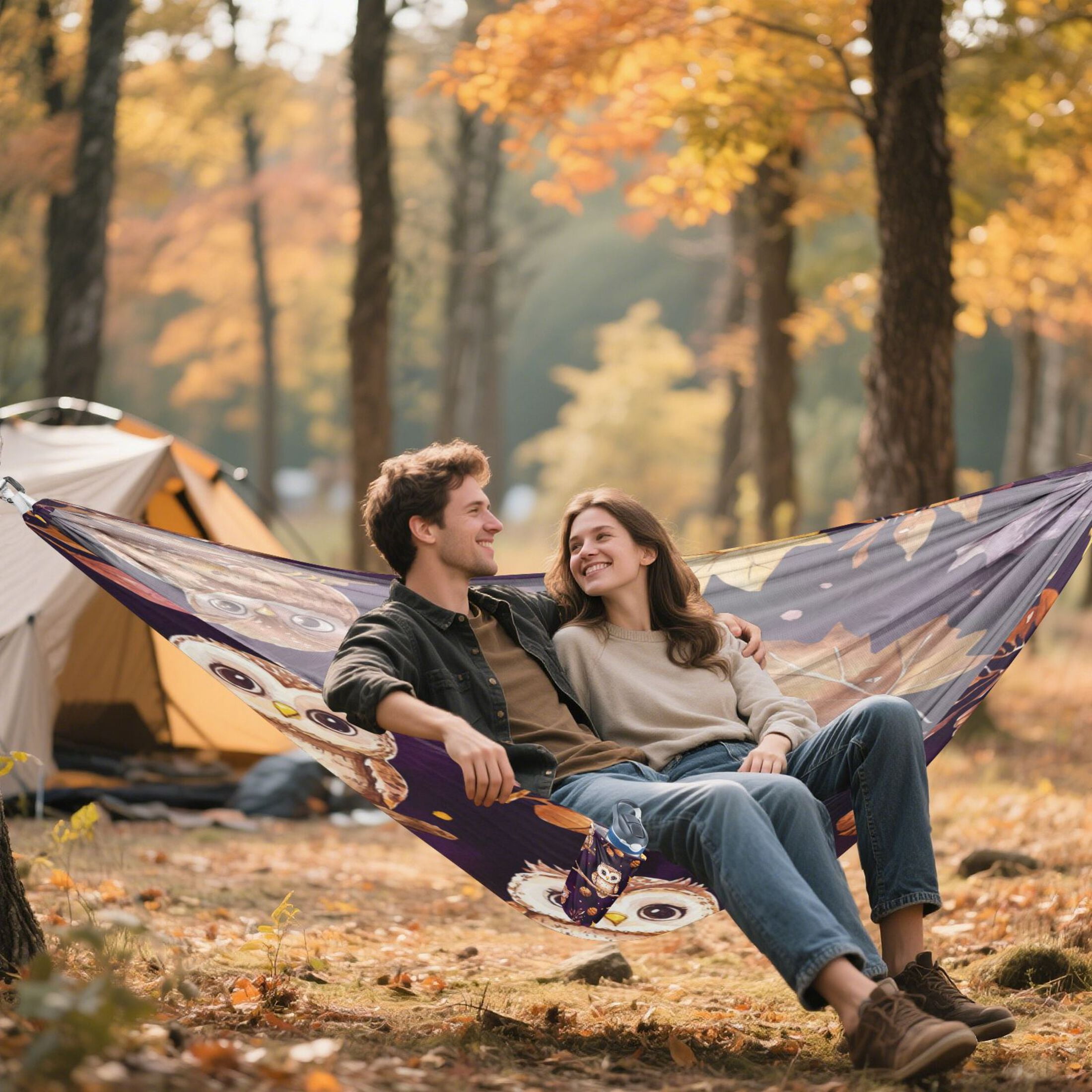Wobogo Adorable Baby Owls and Acorns Pattern Camping Hammocks 330 lb Capacity with Tree Straps and Hanging Pockets for Outside Hiking Beach Backpack Travel