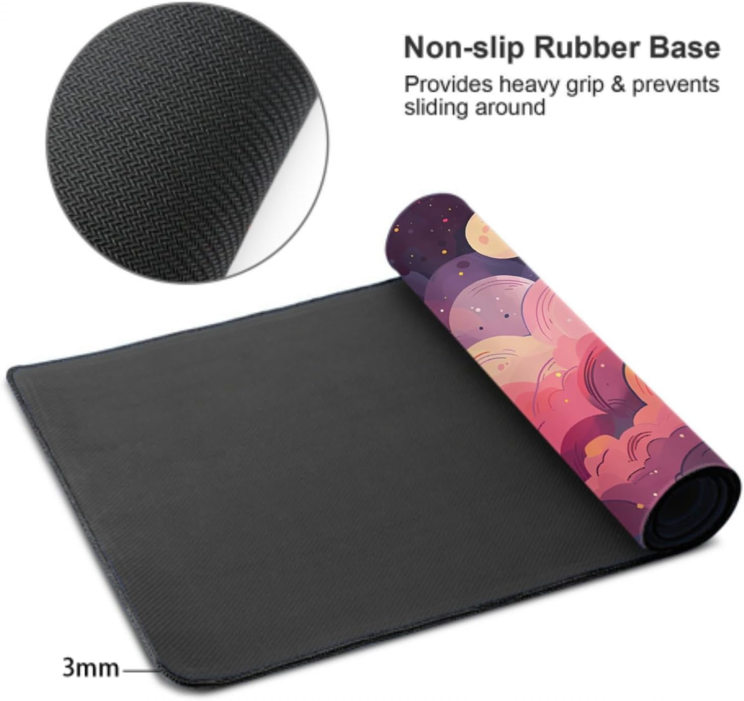Cute Rainbow Cloud XXL Gaming Mouse Pad 35.4x15.7in Pink Purple Kawaii Design, Extended Large Mousepad, NonSlip Rubber Base, Stitched Edges, Ideal for Home Office