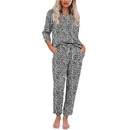 

Mrat Long Sleeve Round-Neck Shirts Sets Sweatsuit Set Long Sleeve Ladies Casual Long Sleeve Two Pieces Printed Split Pajamas Home Suit Female Long Sleeve Sweatsuits
