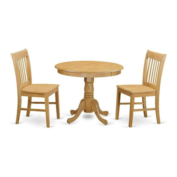 HomeStock 3 Piece Dining Room Set Includes a Round Dining Table with Pedestal and 4 Wood Seat Chairs, 36x36 Inch,Oak
