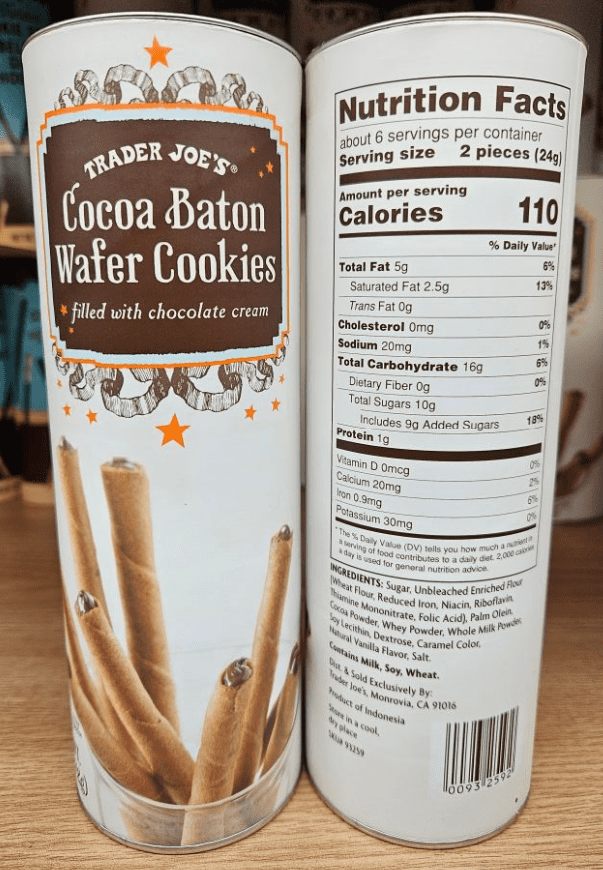 Trader Joe’s Cocoa Baton Wafer Cookies Filled with Chocolate Cream 5oz 142g (2 Tins)