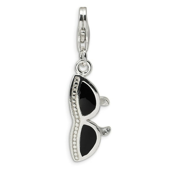 Sterling Silver 3-D Enameled Sunglass With Lobster Clasp Charm - Measures 31x8mm