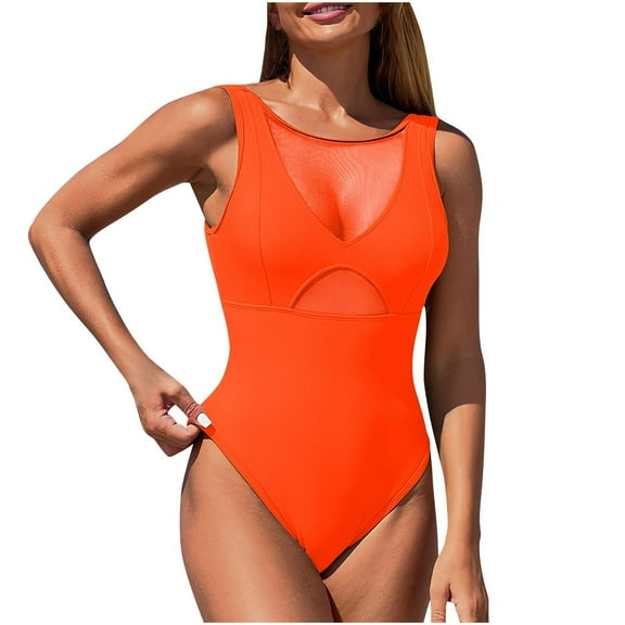 Puntoco Swimsuit for women 2025 Clearance One Piece Bathing Suit for Women Tummy Control High Cut One Piece Swimsuit Womens Swim Suit Orange 16-18(XL)