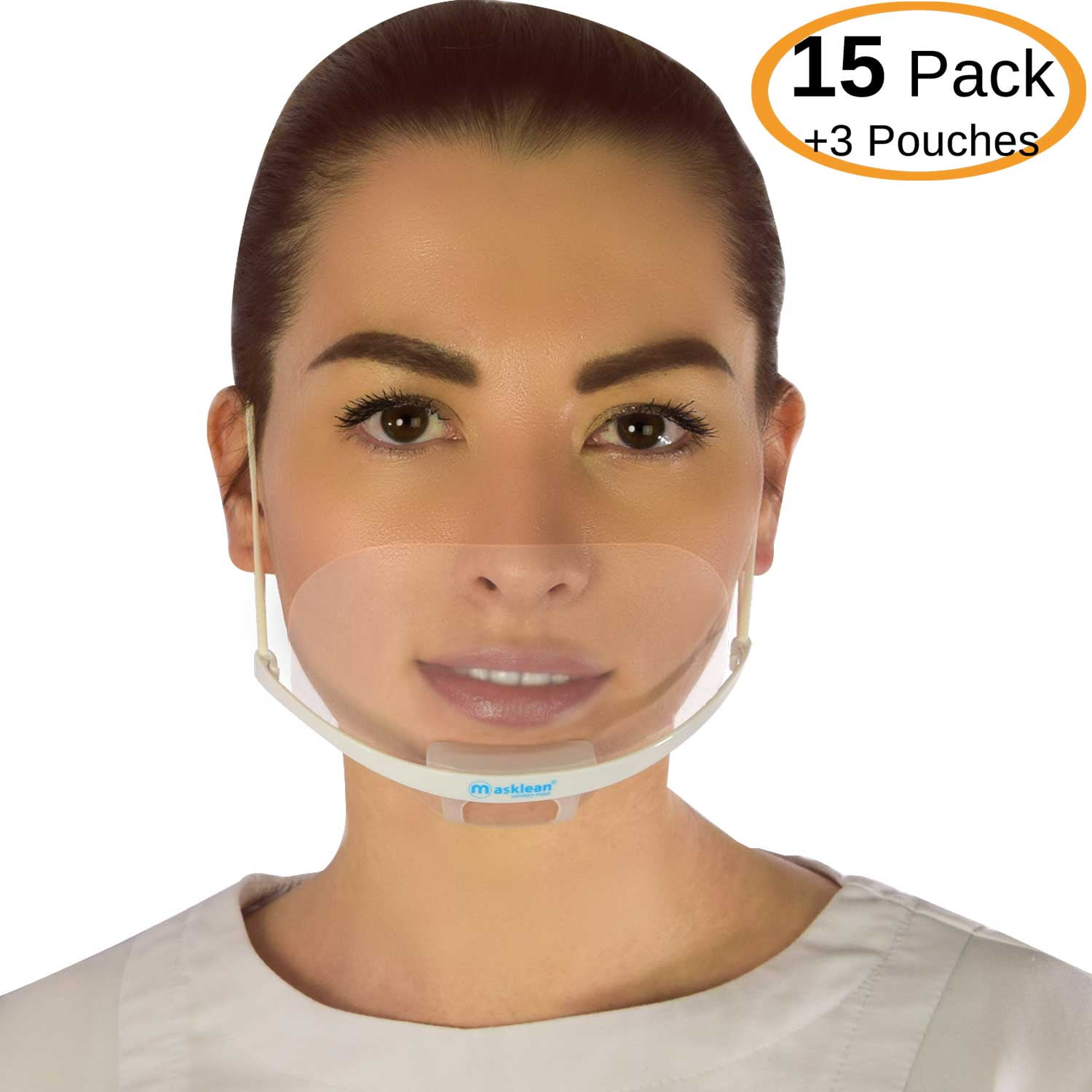 Masklean Clear Transparent Sanitary Mask AntiFog Face Mouth Shield Spit Guard Reusable (3 Box